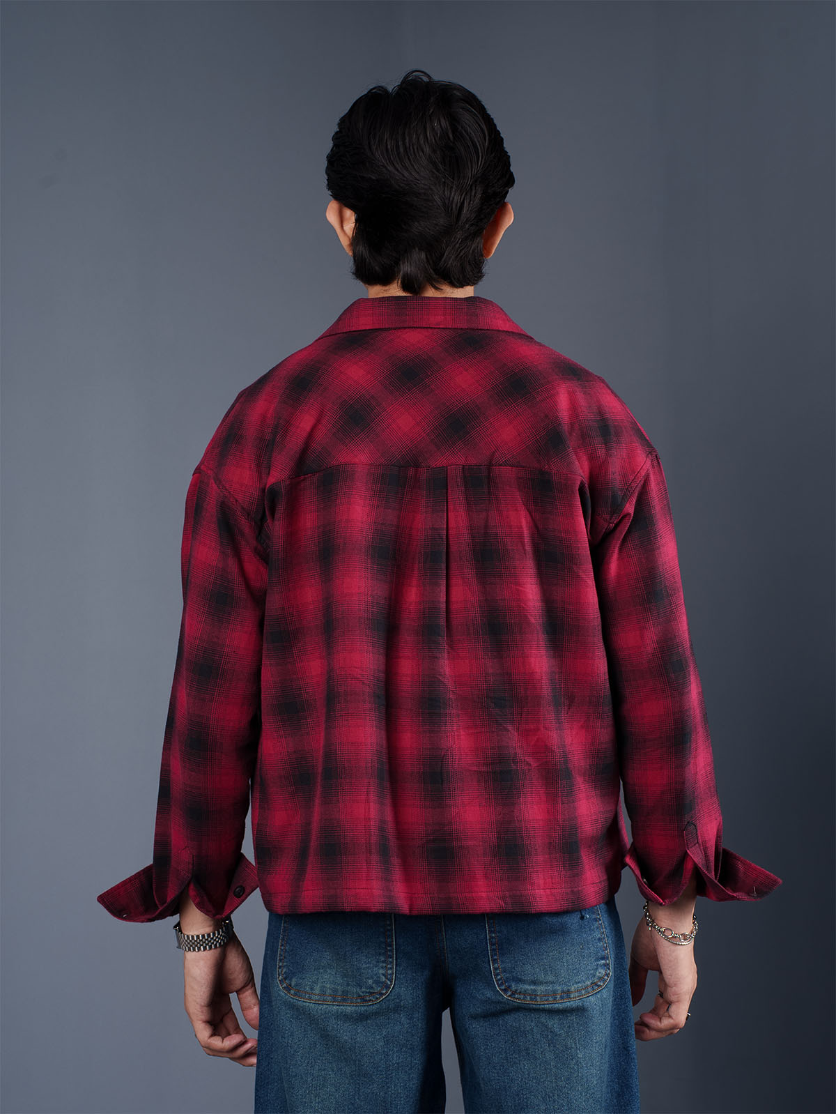 BOXY Maroon & Black Plaid Flannel Shirt