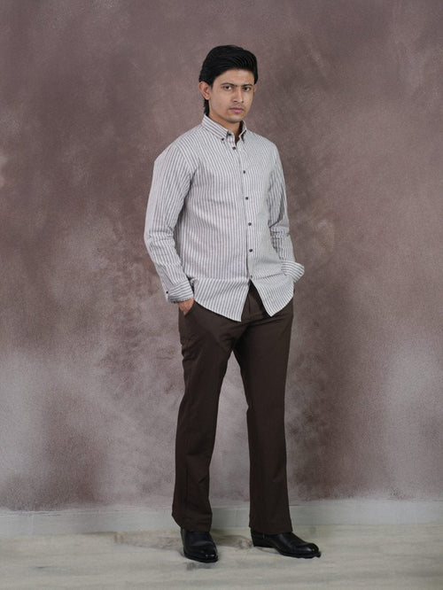 ASCEND Light Coffee Ivory Stripe Shirt - BazeLine