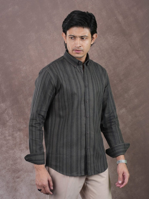 ASCEND Midnight Olive Shadow Stripe Shirt - BazeLine