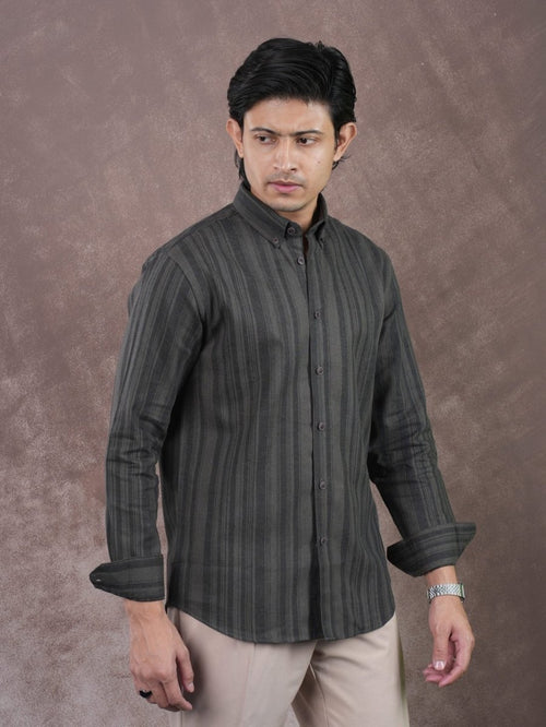ASCEND Midnight Olive Shadow Stripe Shirt - BazeLine