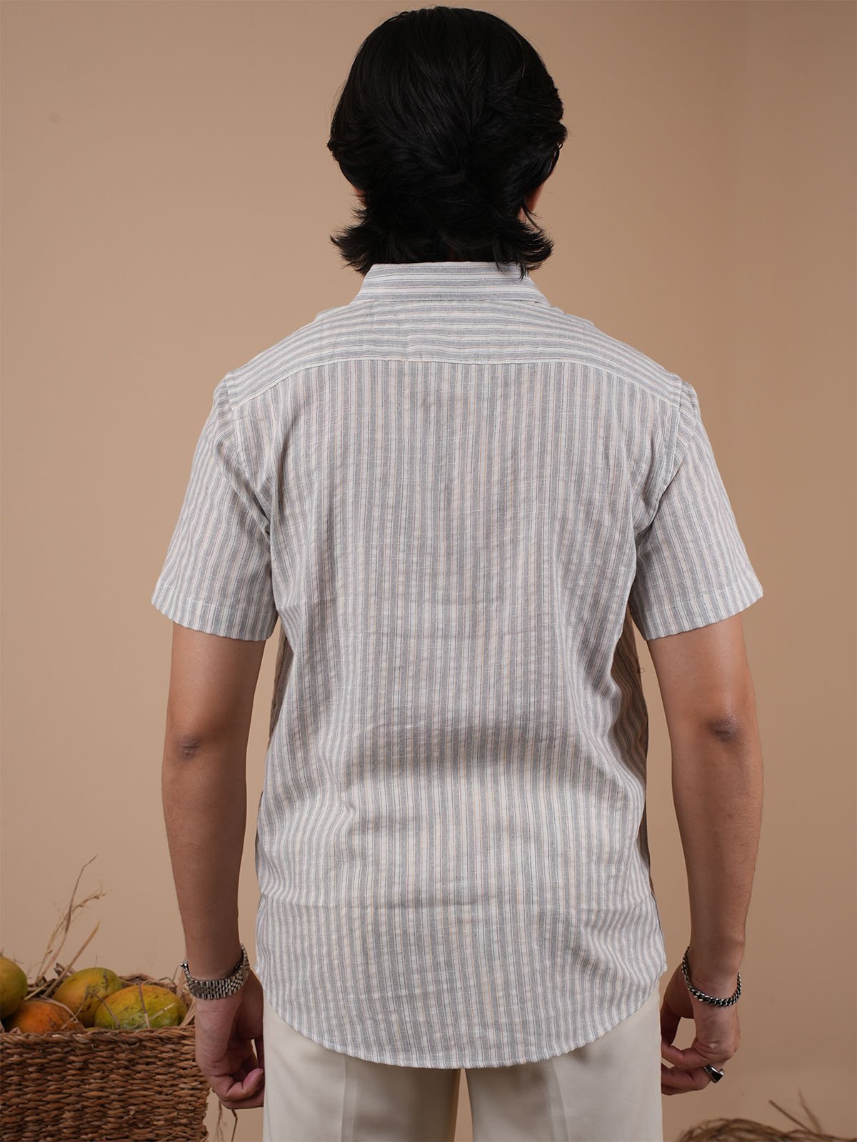 Ash Grey Stripe Half Sleeve Shirt - BazeLine