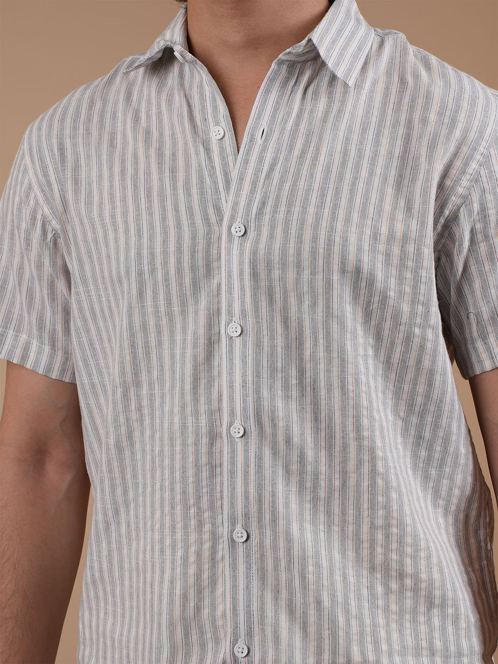 Ash Grey Stripe Half Sleeve Shirt - BazeLine