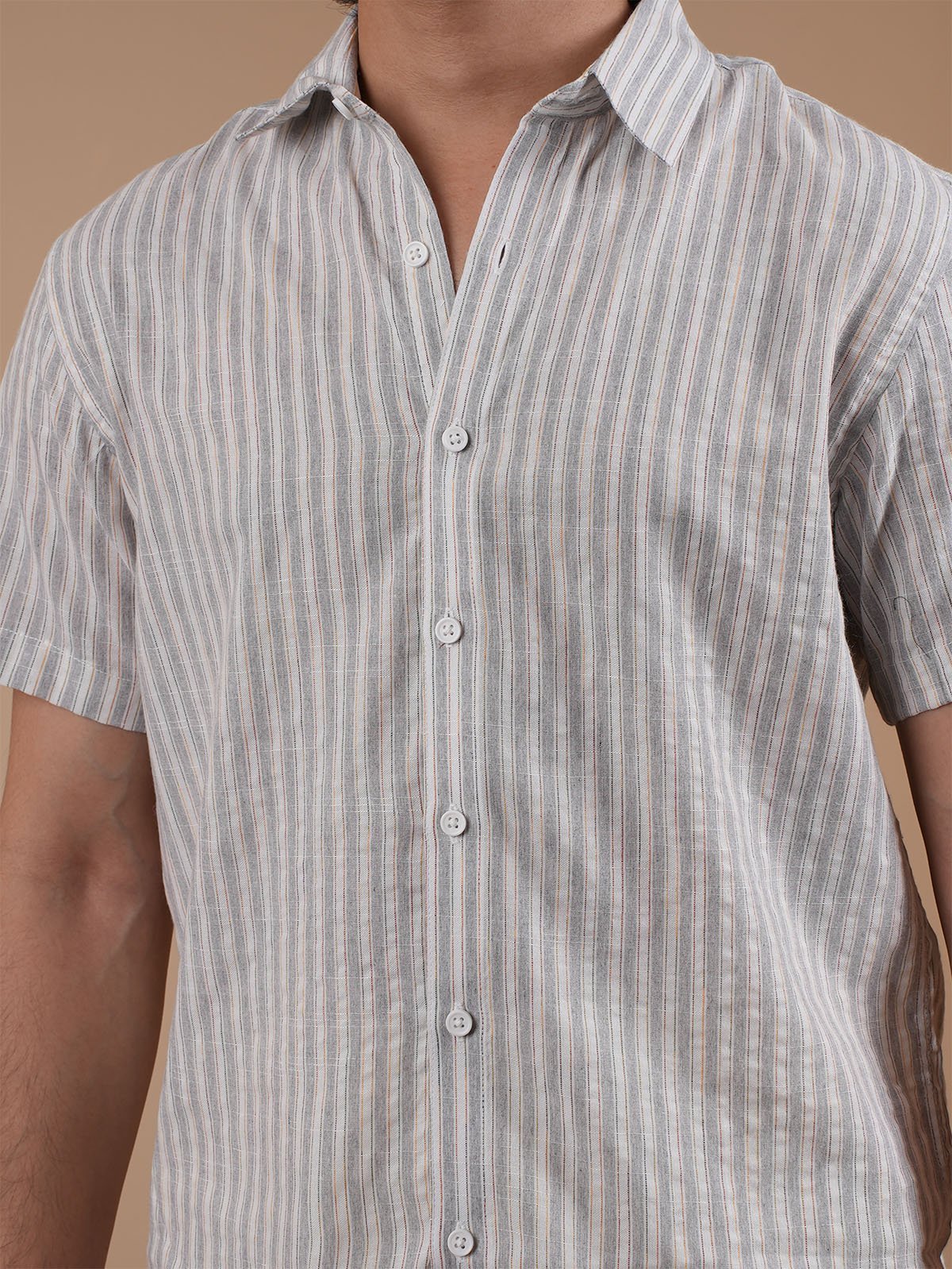Ash Grey Stripe Half Sleeve Shirt - BazeLine