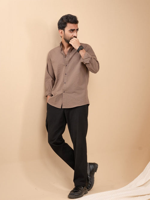 AURAA Coffee Brown Seersucker Shirt [Restocked] - BazeLine