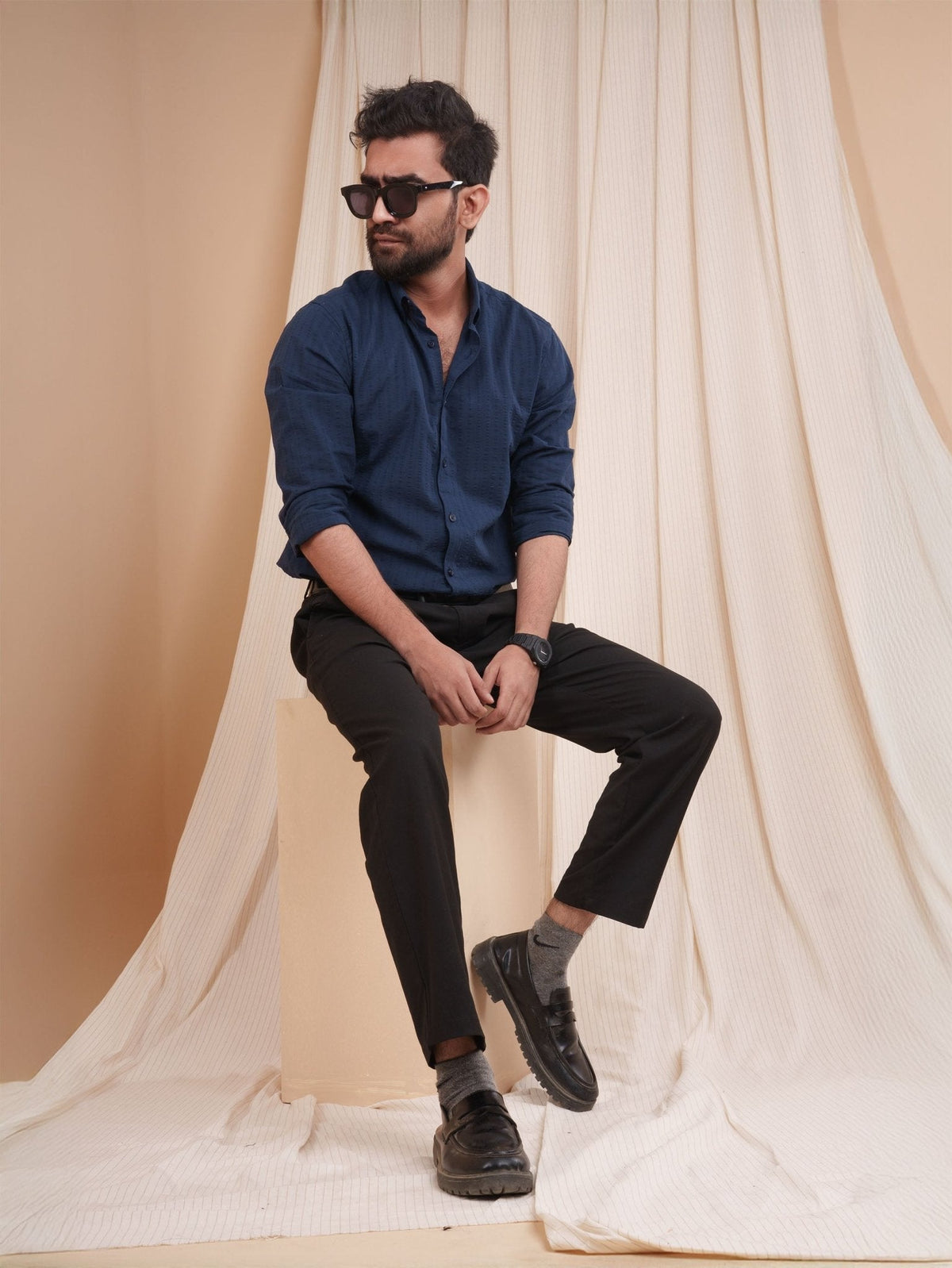 AURAA Deep Navy Seersucker Shirt [Restocked] - BazeLine