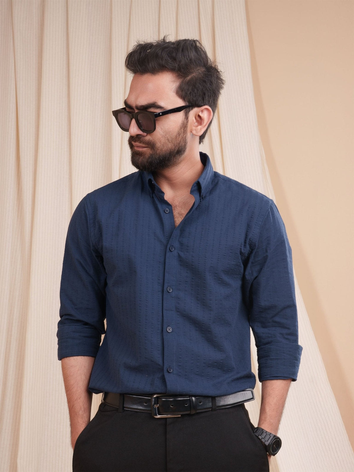 AURAA Deep Navy Seersucker Shirt [Restocked] - BazeLine