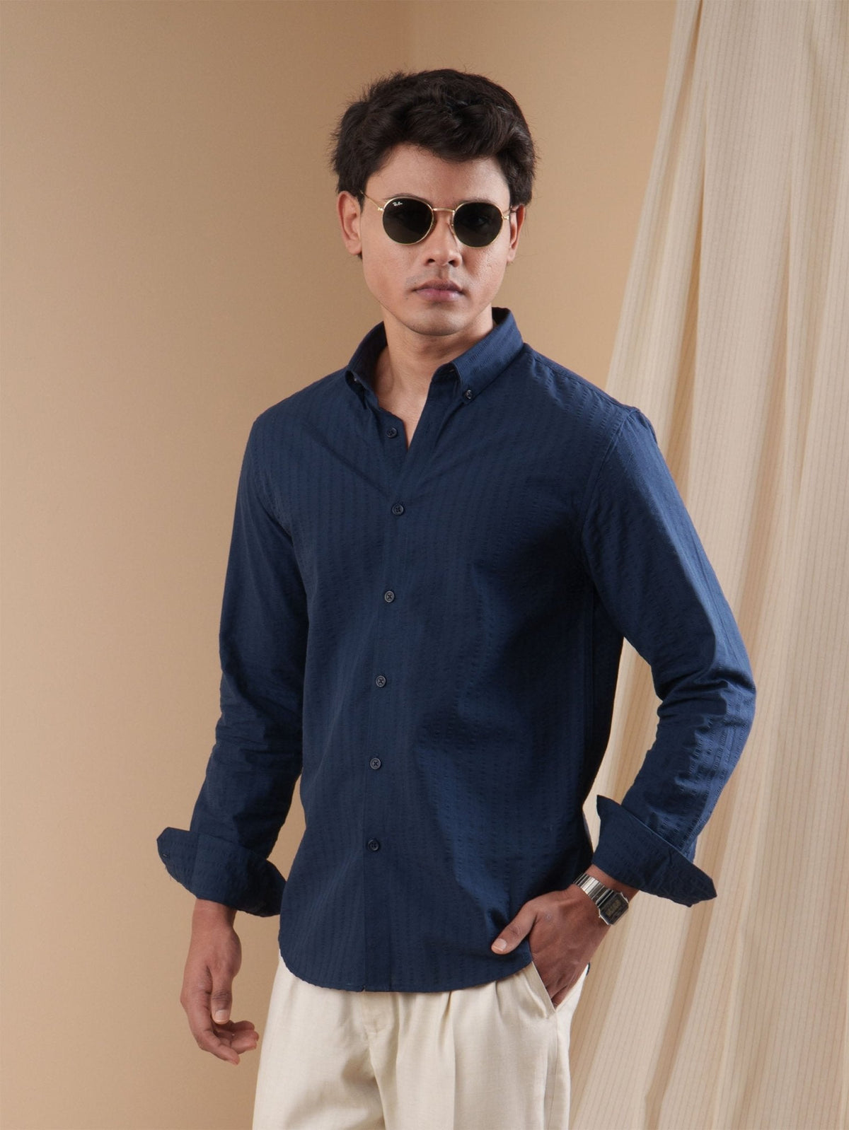AURAA Deep Navy Seersucker Shirt [Restocked] - BazeLine