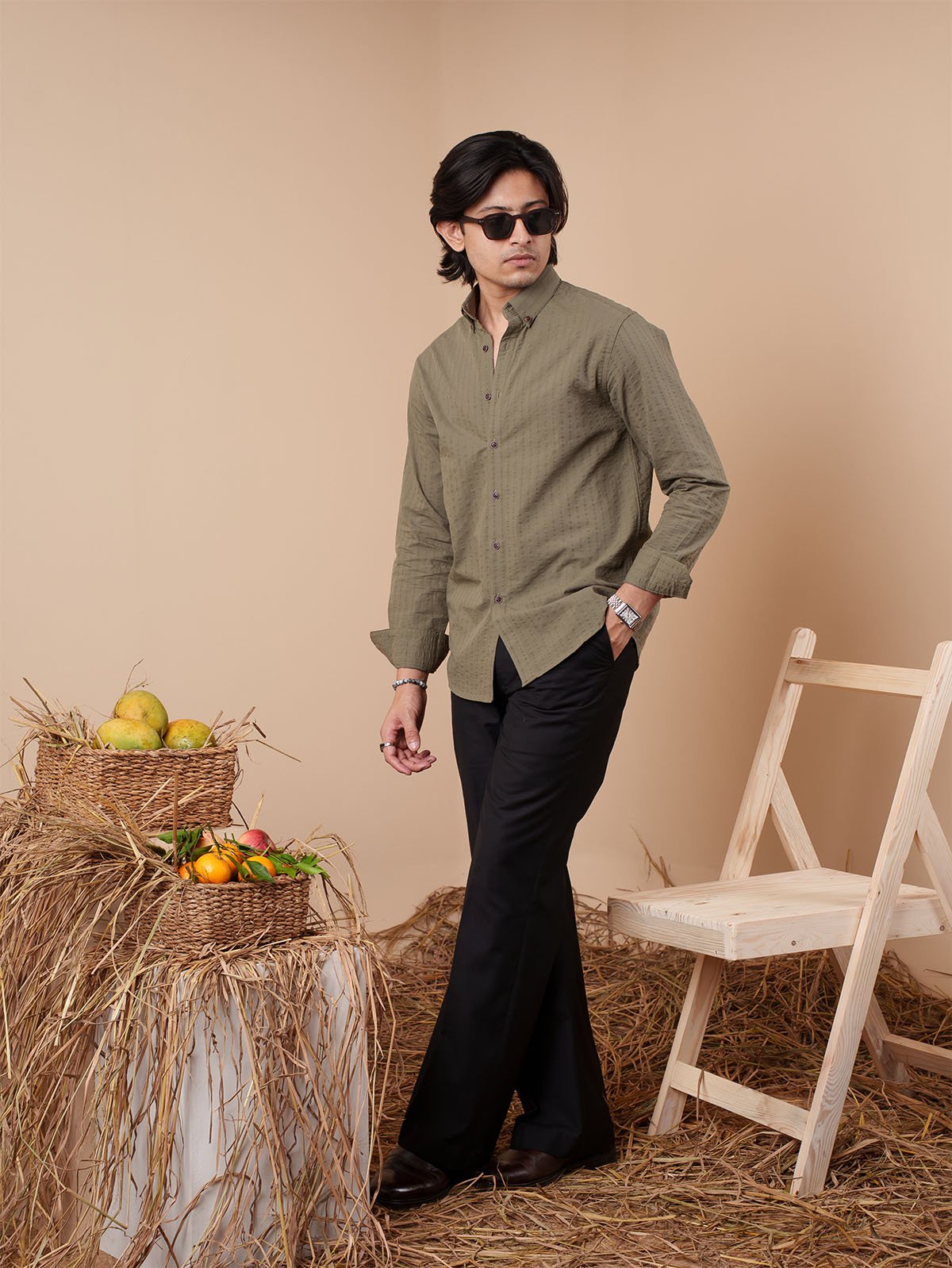 AURAA Olive Seersucker Shirt [Restocked] - BazeLine