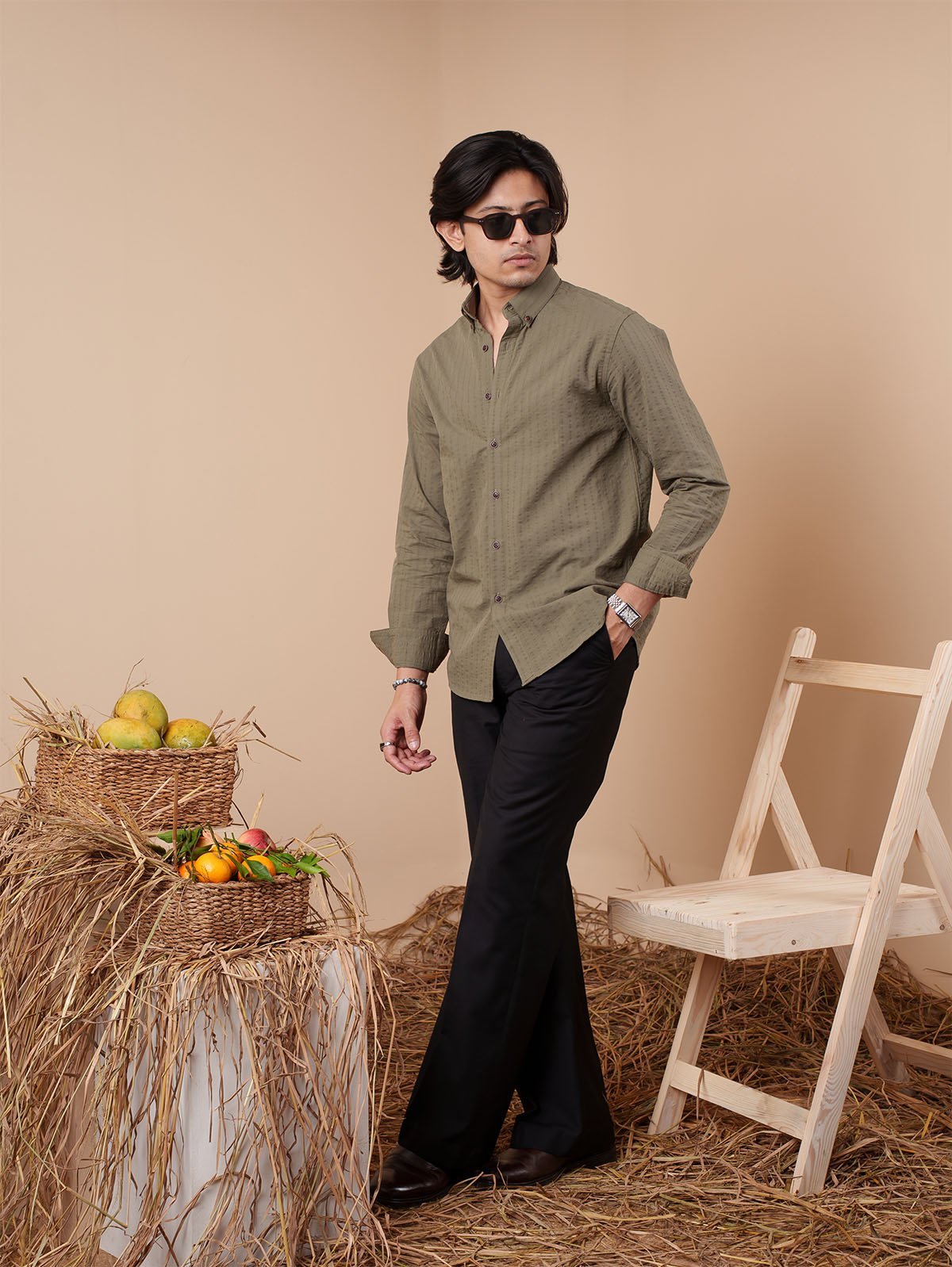 AURAA Olive Seersucker Shirt [Restocked] - BazeLine
