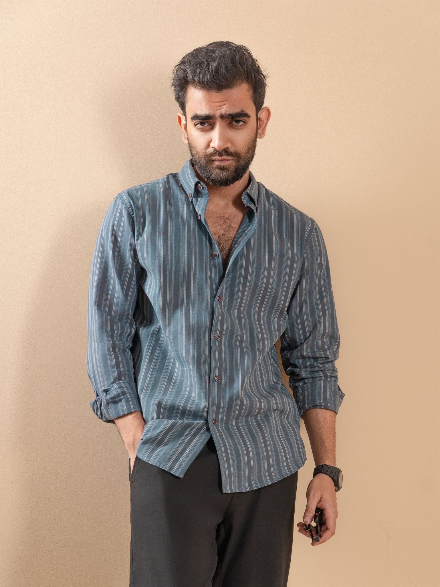 AURAA Slate Teal Stripe Shirt - BazeLine