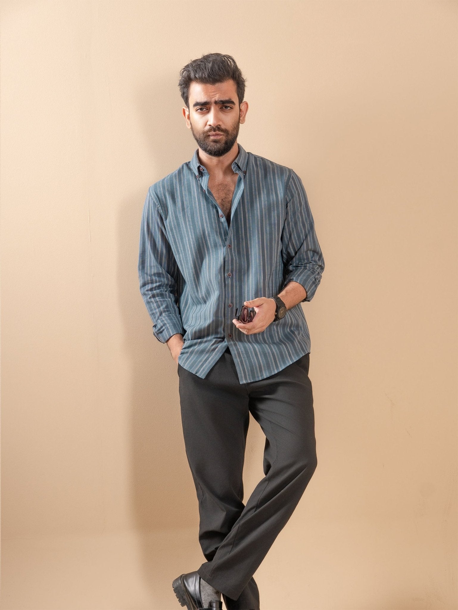 AURAA Slate Teal Stripe Shirt - BazeLine