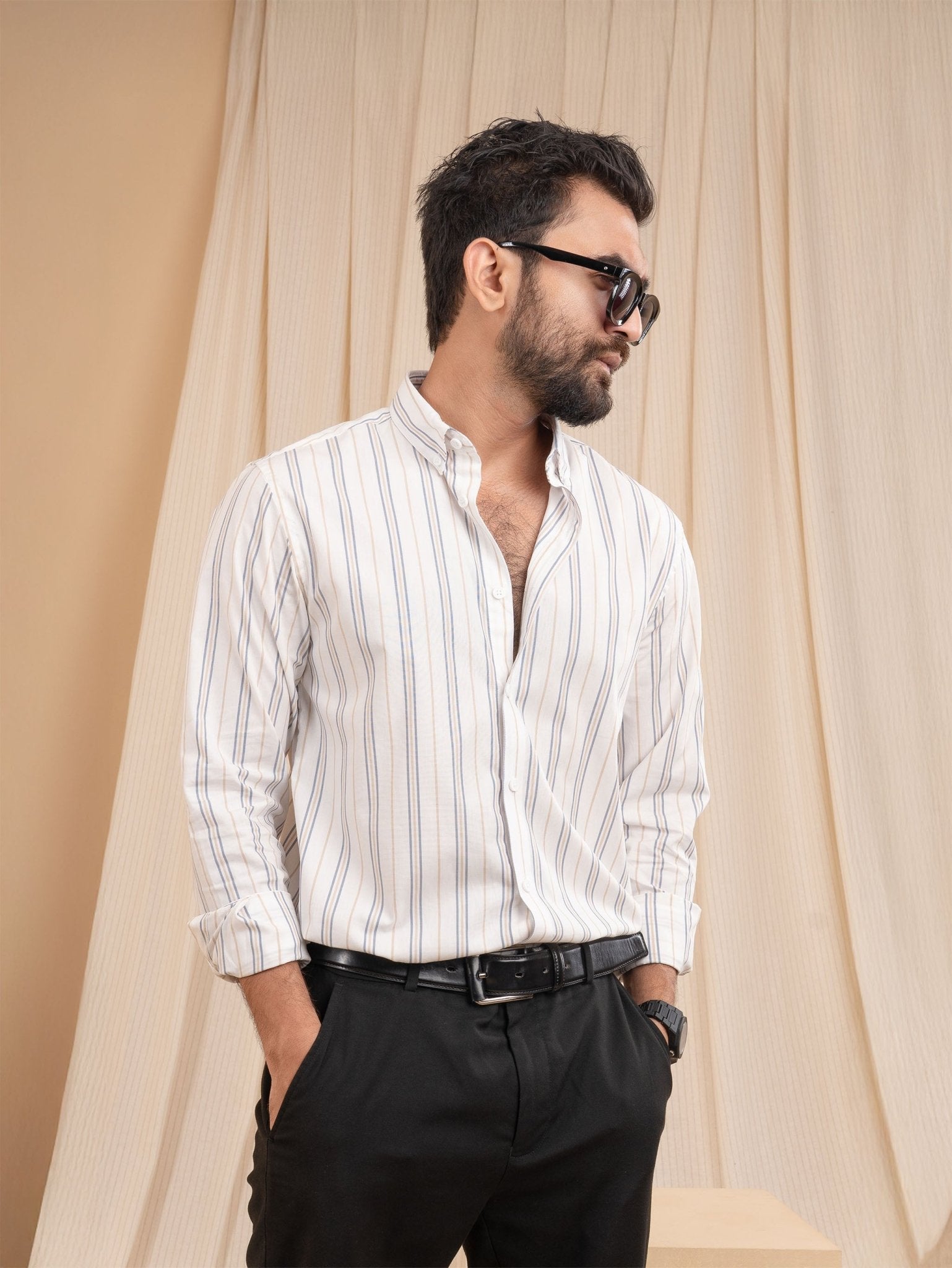 AURAA White & Blue Stripe Shirt - BazeLine