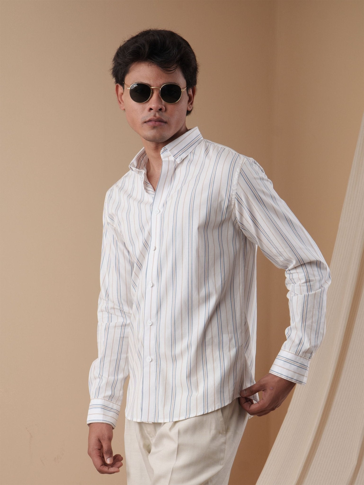 AURAA White & Blue Stripe Shirt - BazeLine