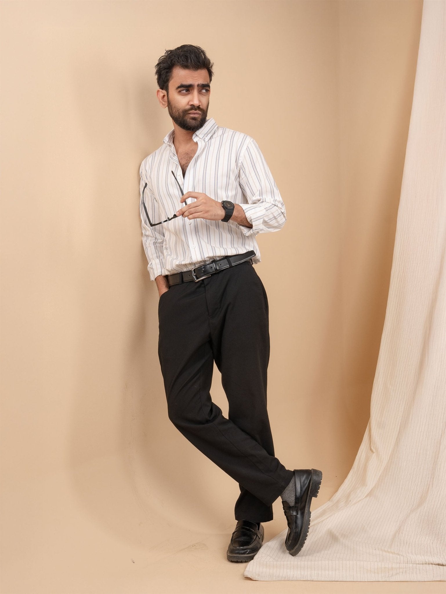 AURAA White & Blue Stripe Shirt - BazeLine