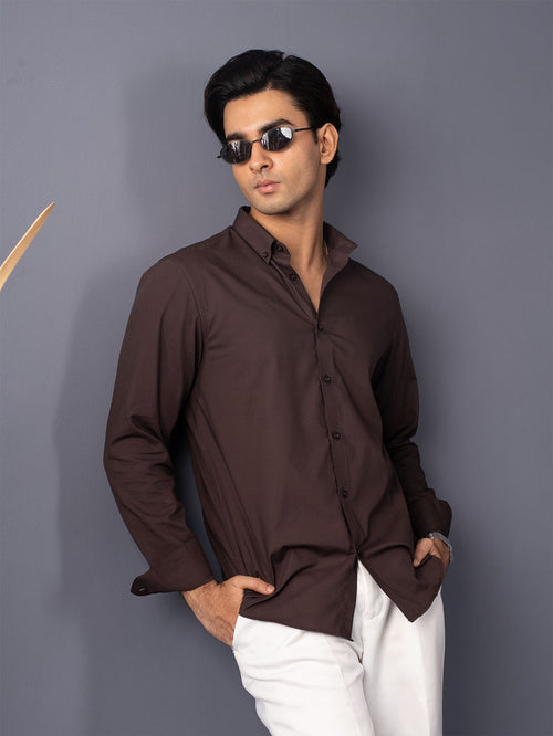 AUTUMN Chocolate Brown Solid Shirt - BazeLine