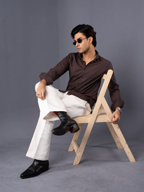 AUTUMN Chocolate Brown Solid Shirt - BazeLine