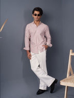 AUTUMN Dusty Pink & Off-White Striped Shirt - BazeLine
