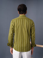 AUTUMN Olive Green & White Striped Shirt - BazeLine