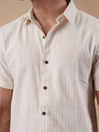 Cream White Pinstripe Half Sleeve Shirt - BazeLine