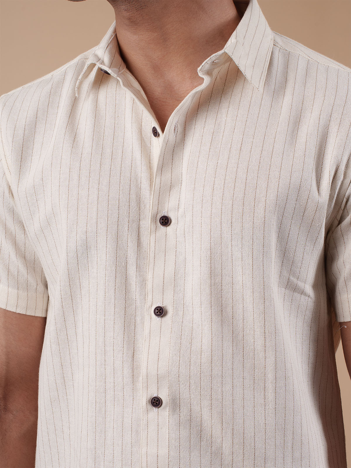 Cream White Pinstripe Half Sleeve Shirt - BazeLine