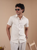 Cream White Pinstripe Half Sleeve Shirt - BazeLine