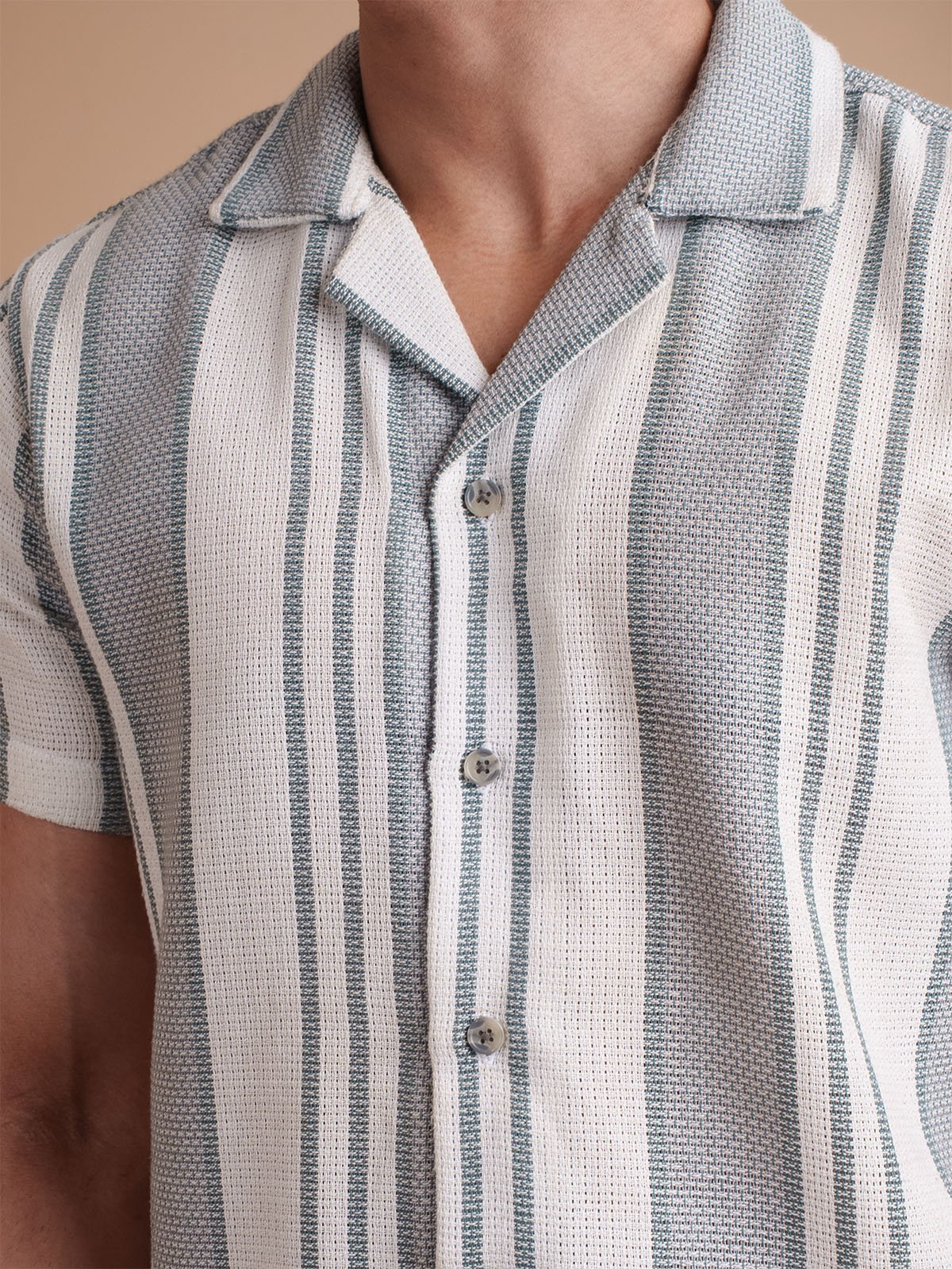CROCHET Ash Grey Stripe Cuban Shirt - BazeLine