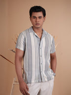 CROCHET Ash Grey Stripe Cuban Shirt - BazeLine
