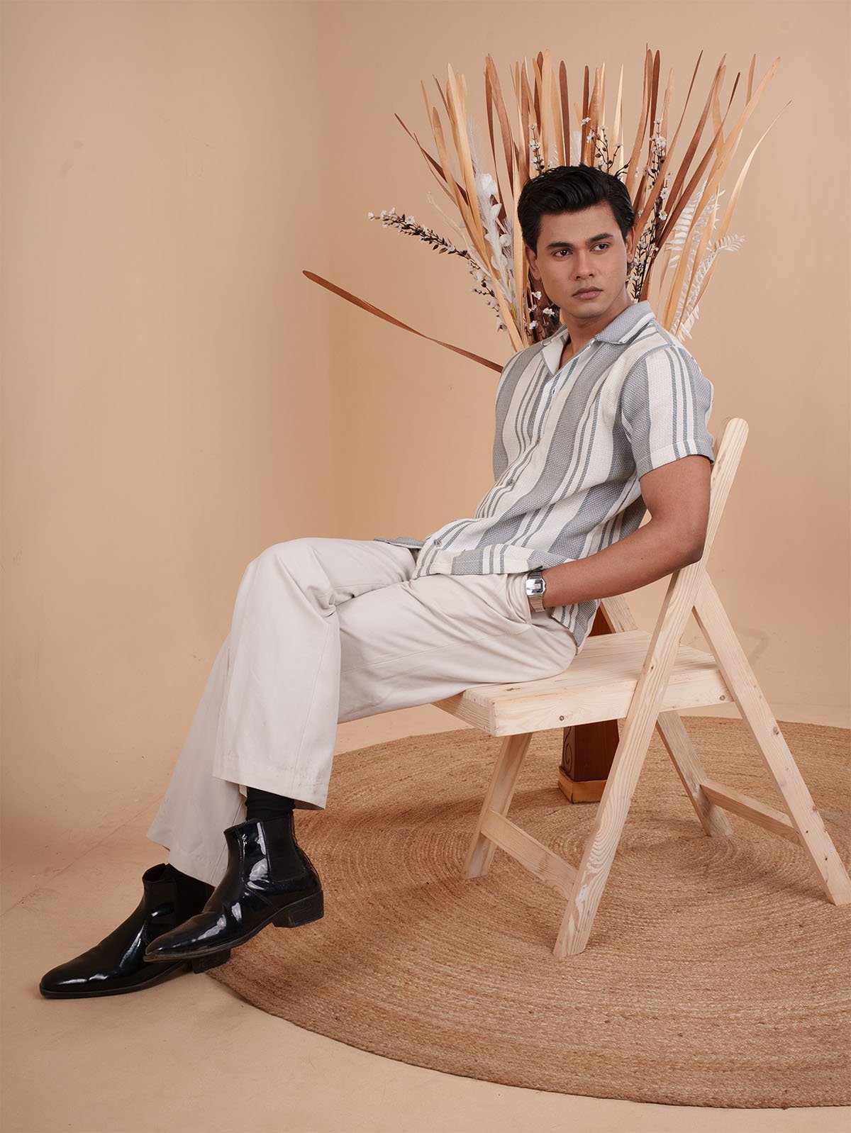 CROCHET Ash Grey Stripe Cuban Shirt - BazeLine