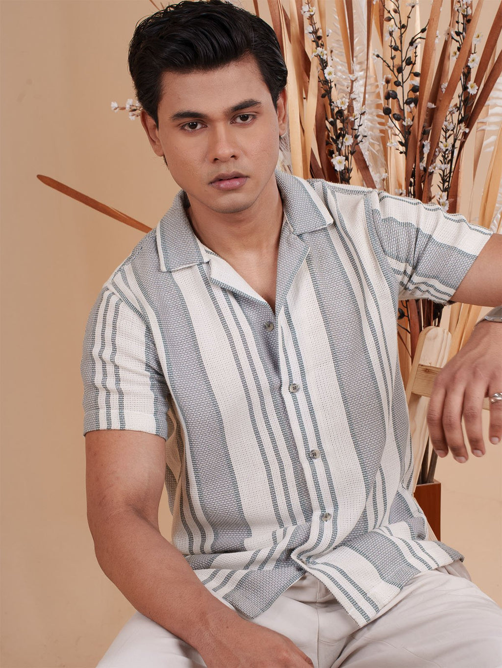 CROCHET Ash Grey Stripe Cuban Shirt - BazeLine