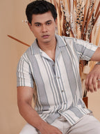 CROCHET Ash Grey Stripe Cuban Shirt - BazeLine