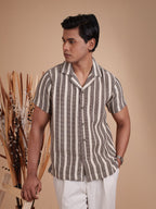 CROCHET Coffee Stripe Cuban Shirt - BazeLine
