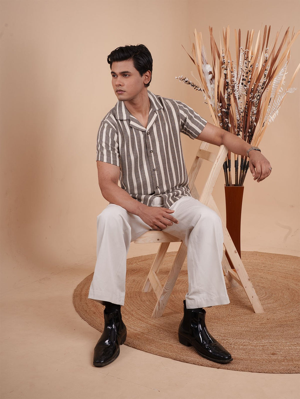 CROCHET Coffee Stripe Cuban Shirt - BazeLine