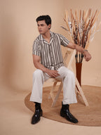 CROCHET Coffee Stripe Cuban Shirt - BazeLine