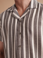 CROCHET Coffee Stripe Cuban Shirt - BazeLine