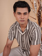 CROCHET Coffee Stripe Cuban Shirt - BazeLine