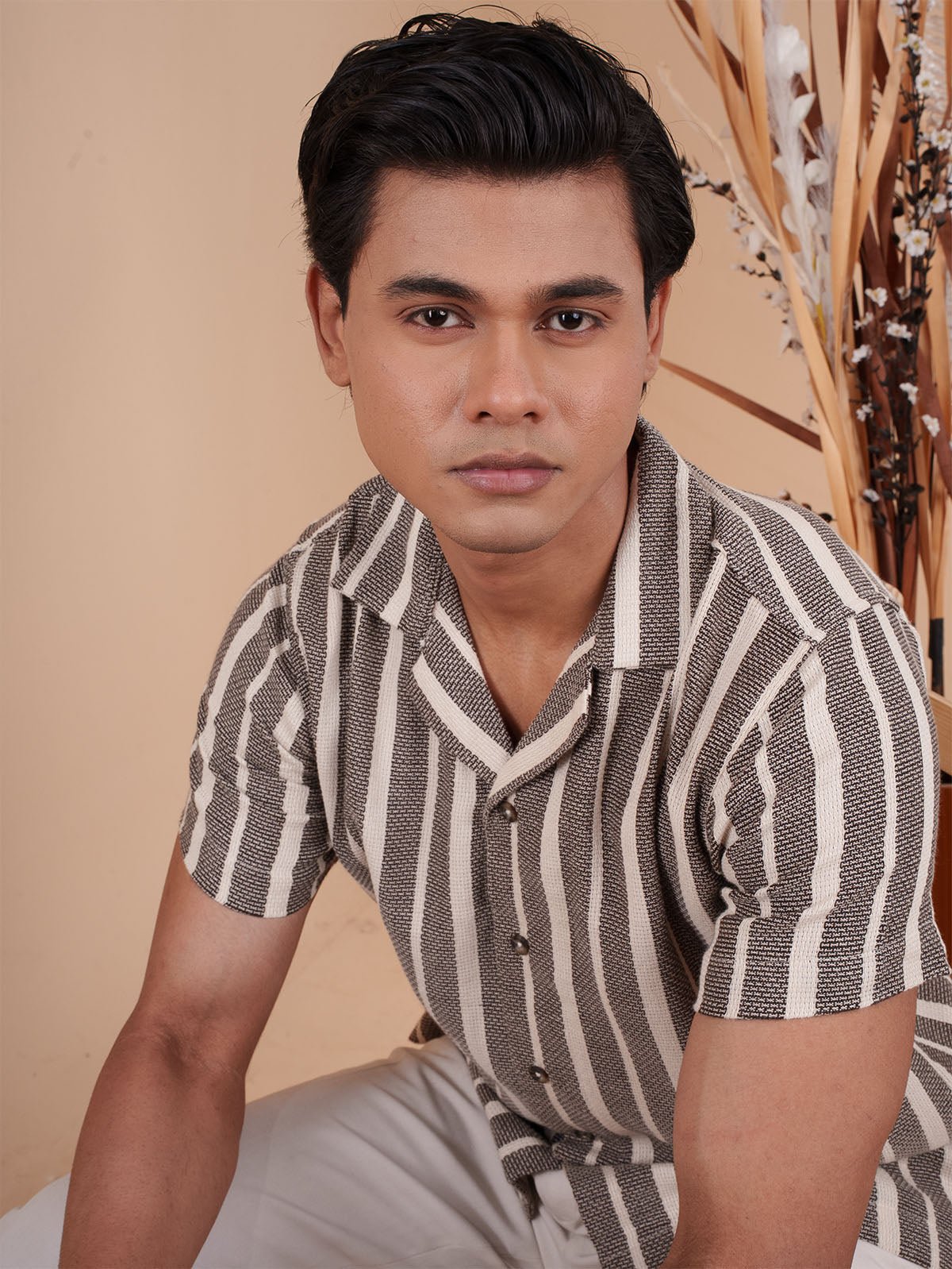 CROCHET Coffee Stripe Cuban Shirt - BazeLine