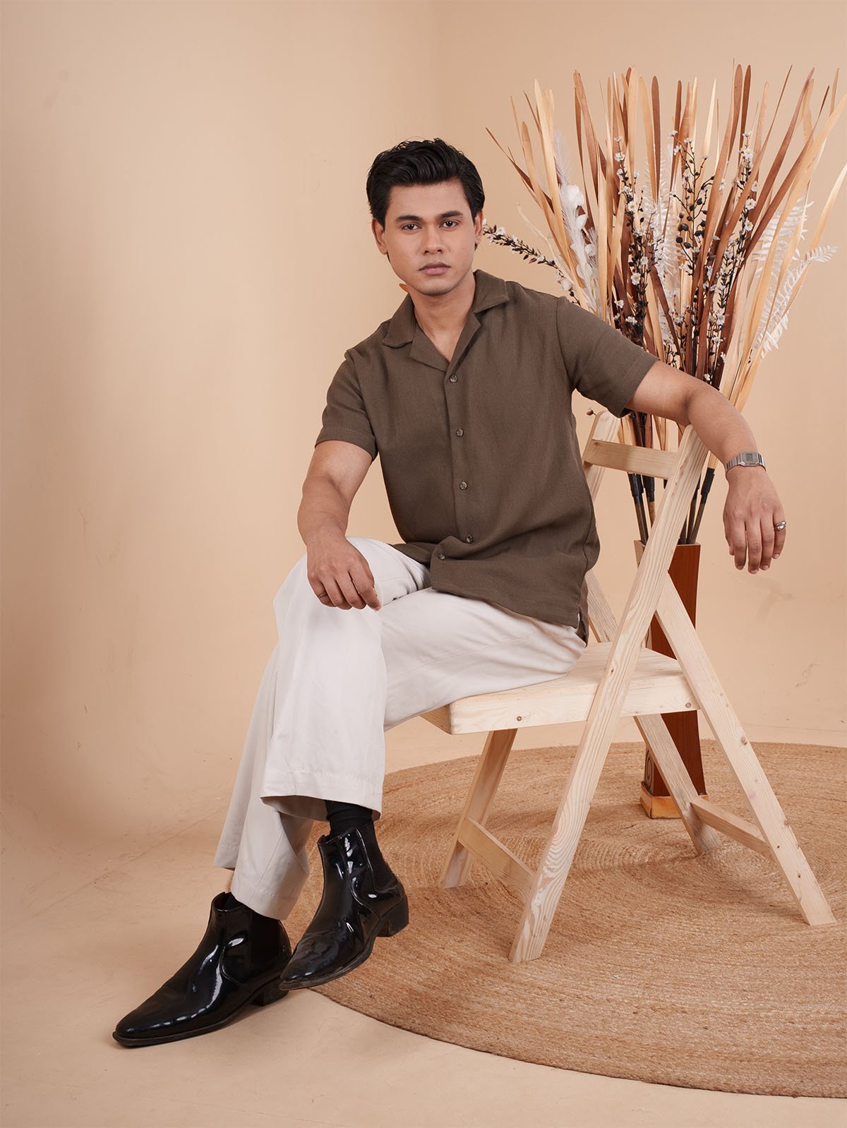 CROCHET Earth Brown Cuban Shirt - BazeLine