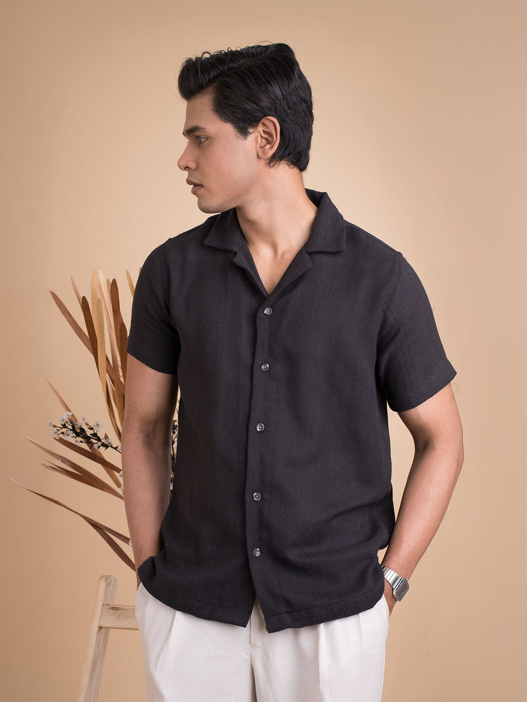 CROCHET Midnight Black Cuban Shirt - BazeLine