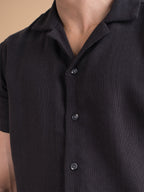 CROCHET Midnight Black Cuban Shirt - BazeLine