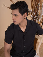 CROCHET Midnight Black Cuban Shirt - BazeLine