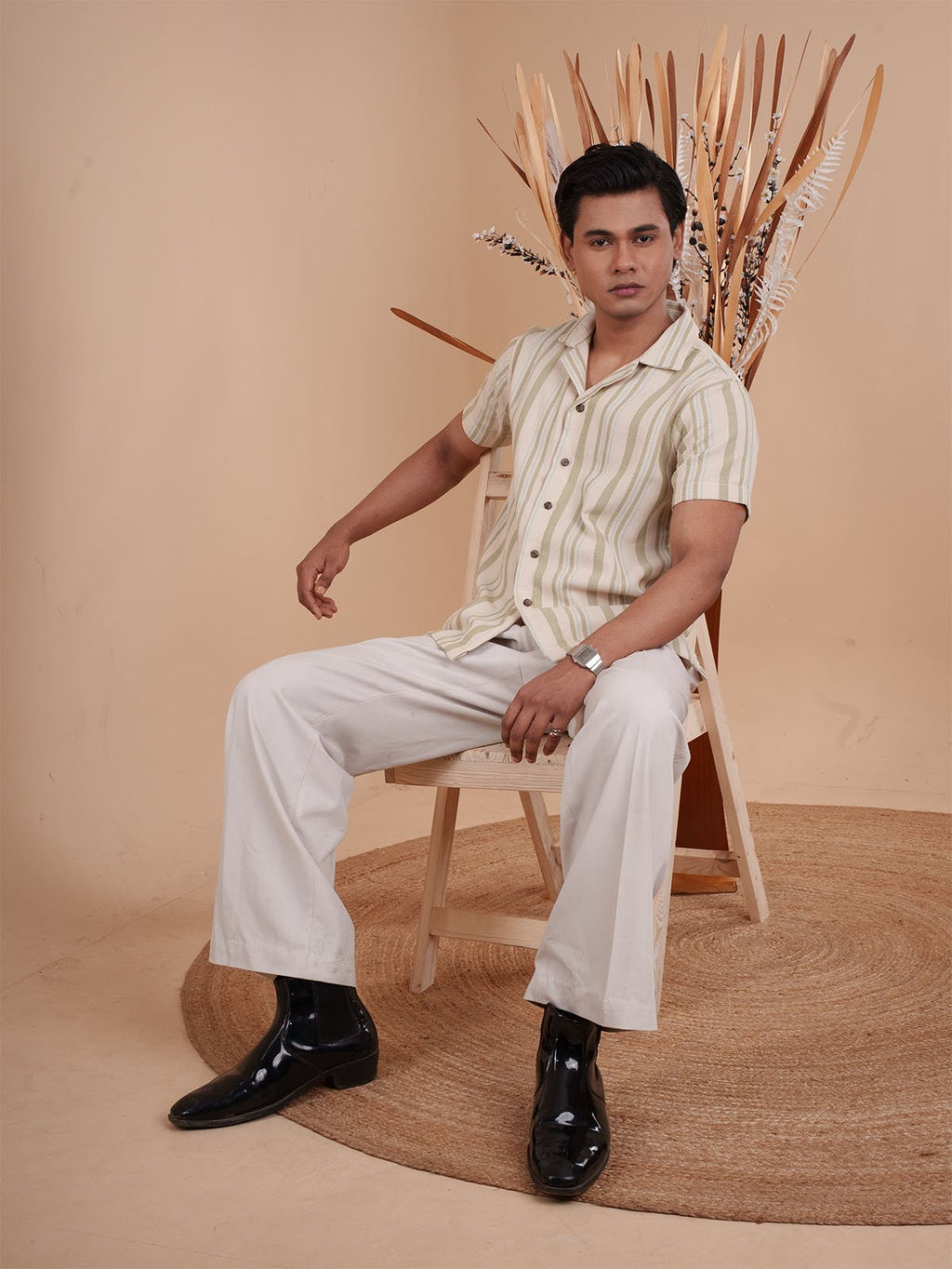 CROCHET Sage Stripe Cuban Shirt - BazeLine