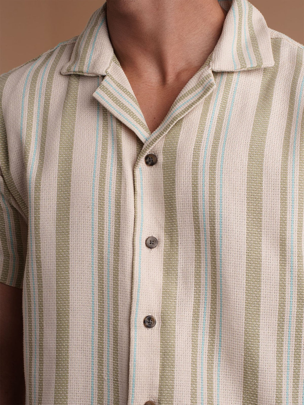 CROCHET Sage Stripe Cuban Shirt - BazeLine