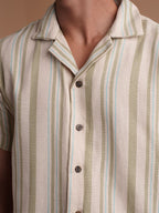 CROCHET Sage Stripe Cuban Shirt - BazeLine