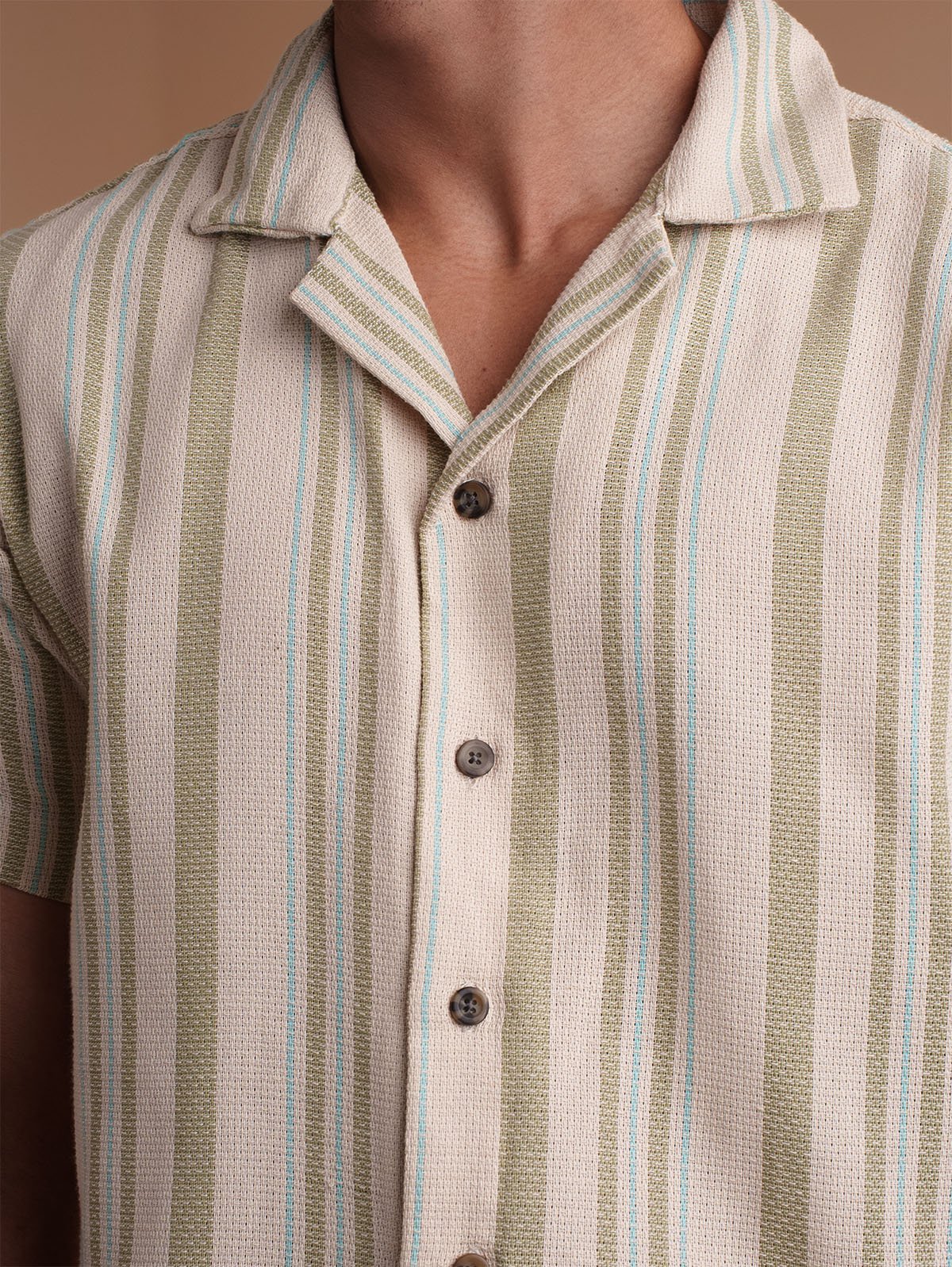 CROCHET Sage Stripe Cuban Shirt - BazeLine