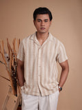 CROCHET Sand Beige Stripe Cuban Shirt - BazeLine