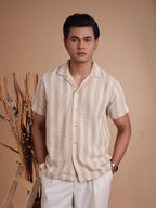 CROCHET Sand Beige Stripe Cuban Shirt - BazeLine