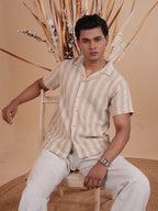 CROCHET Sand Beige Stripe Cuban Shirt - BazeLine