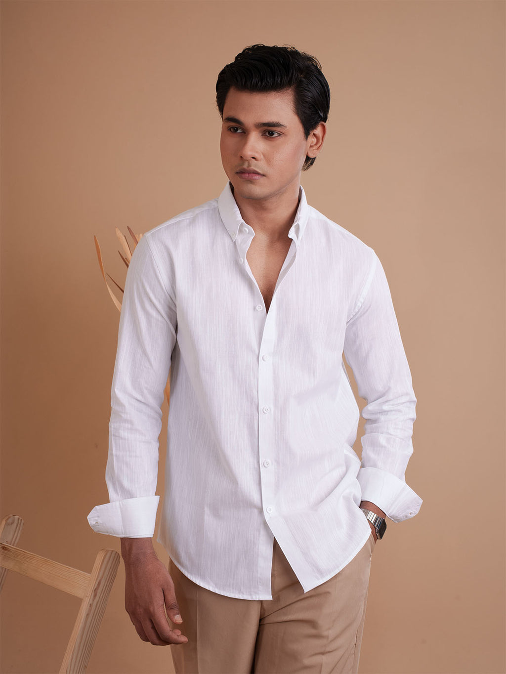 DRIZZLE Classic White Textured Shirt - BazeLine