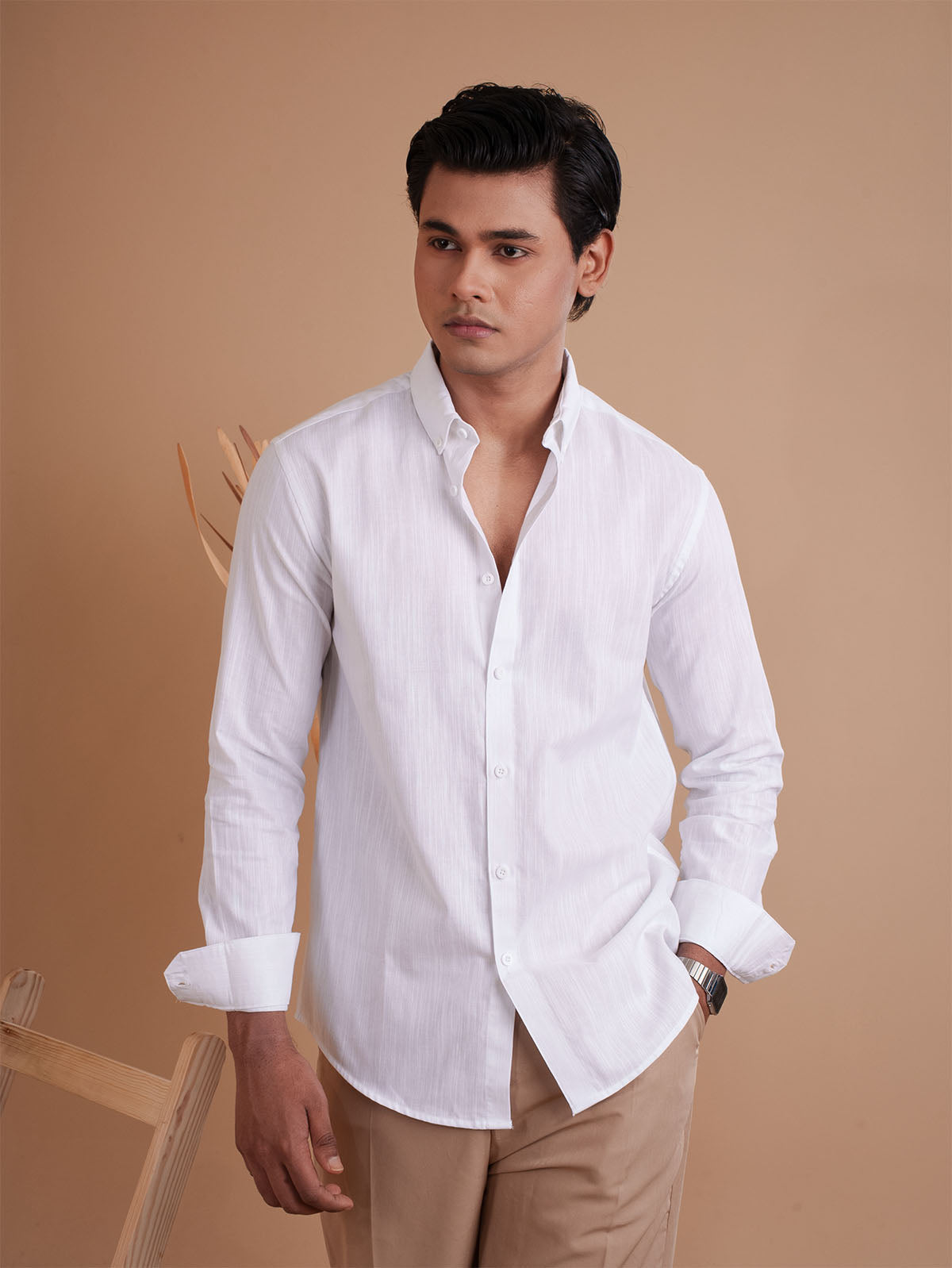 DRIZZLE Classic White Textured Shirt - BazeLine