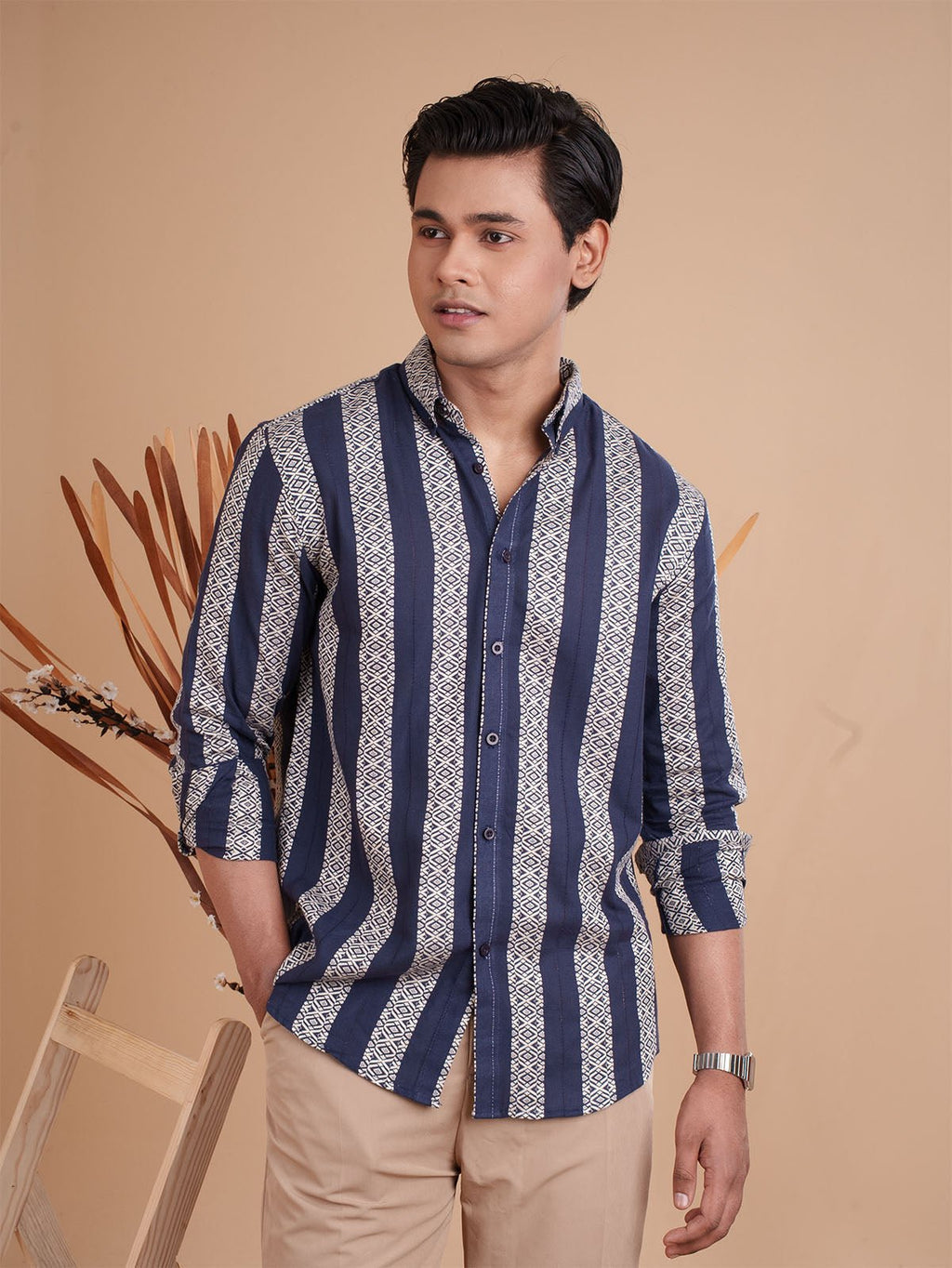 DRIZZLE Indigo Geometric Patterned Shirt - BazeLine